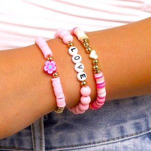 3pcs Heart & Flower Decor Beaded Bracelet